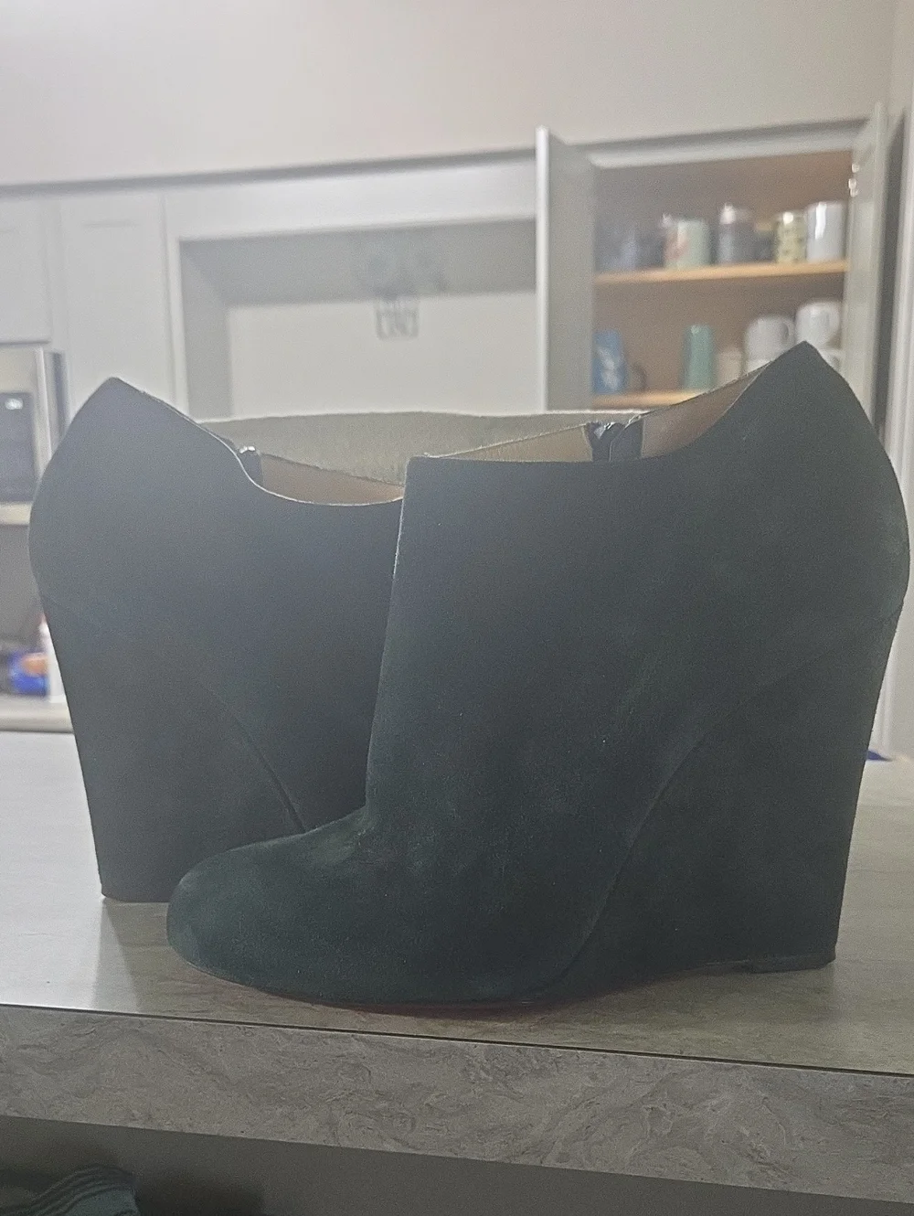 Christian Louboutin Dark Green Suede Wedge Ankle Boots